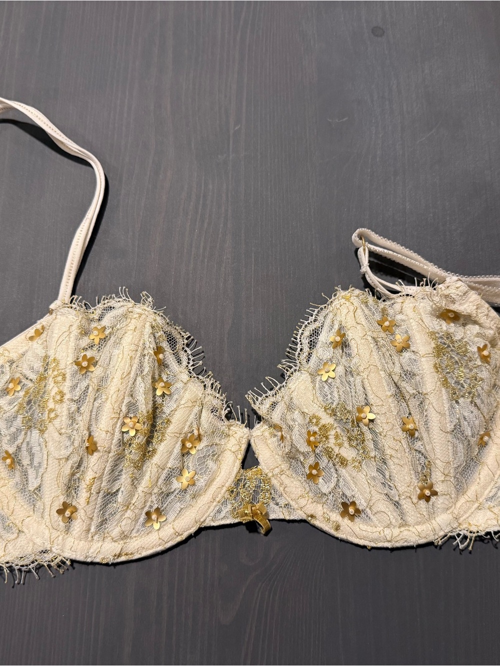 Victoria's Secret Cream Lace Bra with Gold Floral Sequins